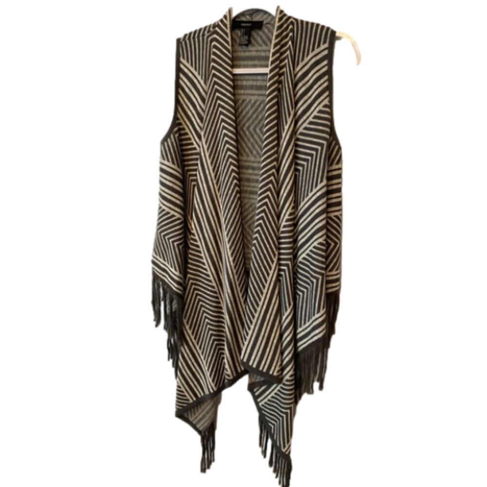 Forever 21 Women's S Boho Asymmetric Fringe Stripe Oversized Knit Vest Lagenlook